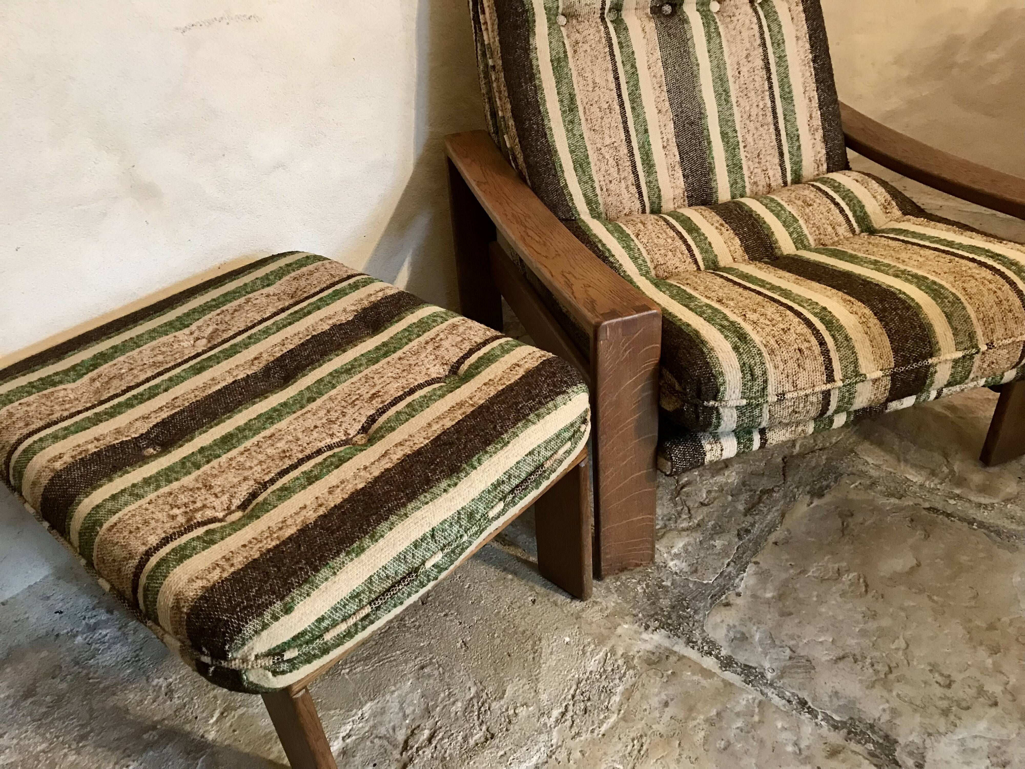 Armchair and vintage ottoman 1960-80 Sweden brutalism