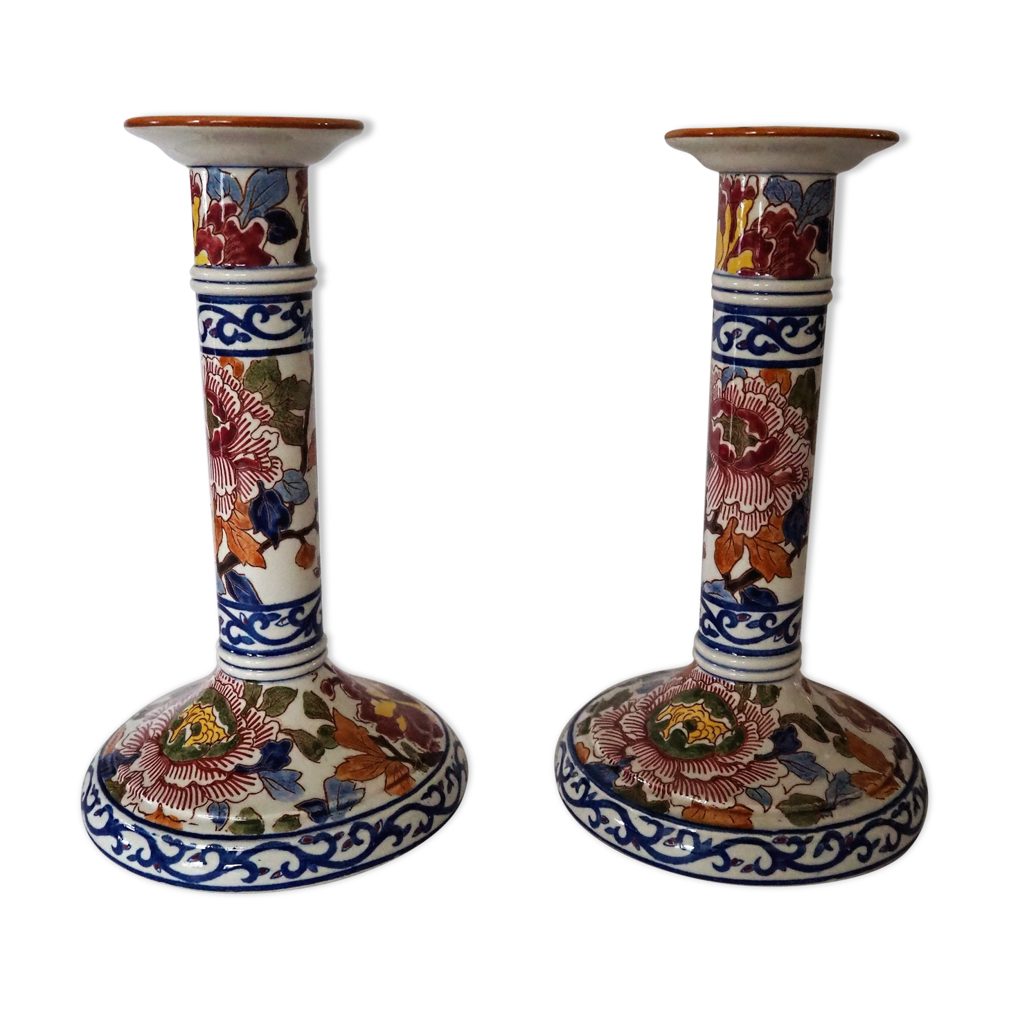 Pair of Gien earthenware chandeliers