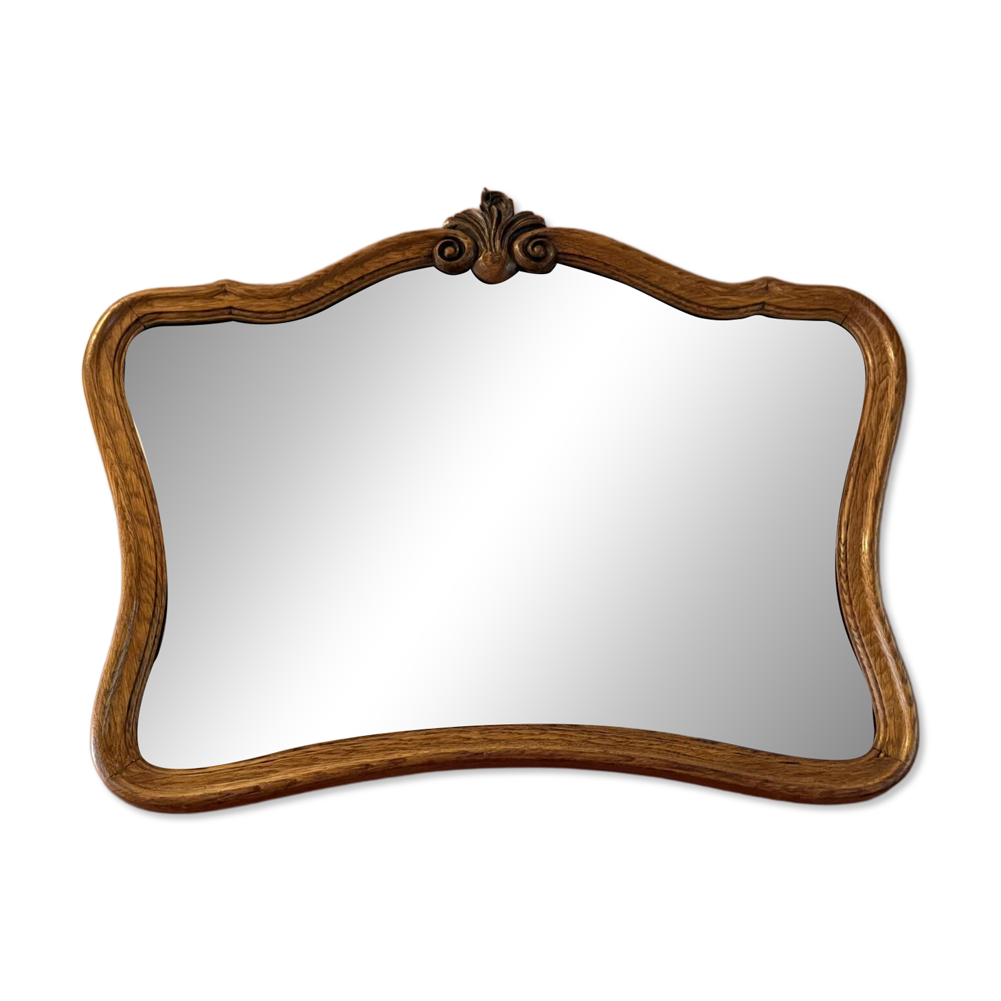 Antique bevelled mirror, oak frame