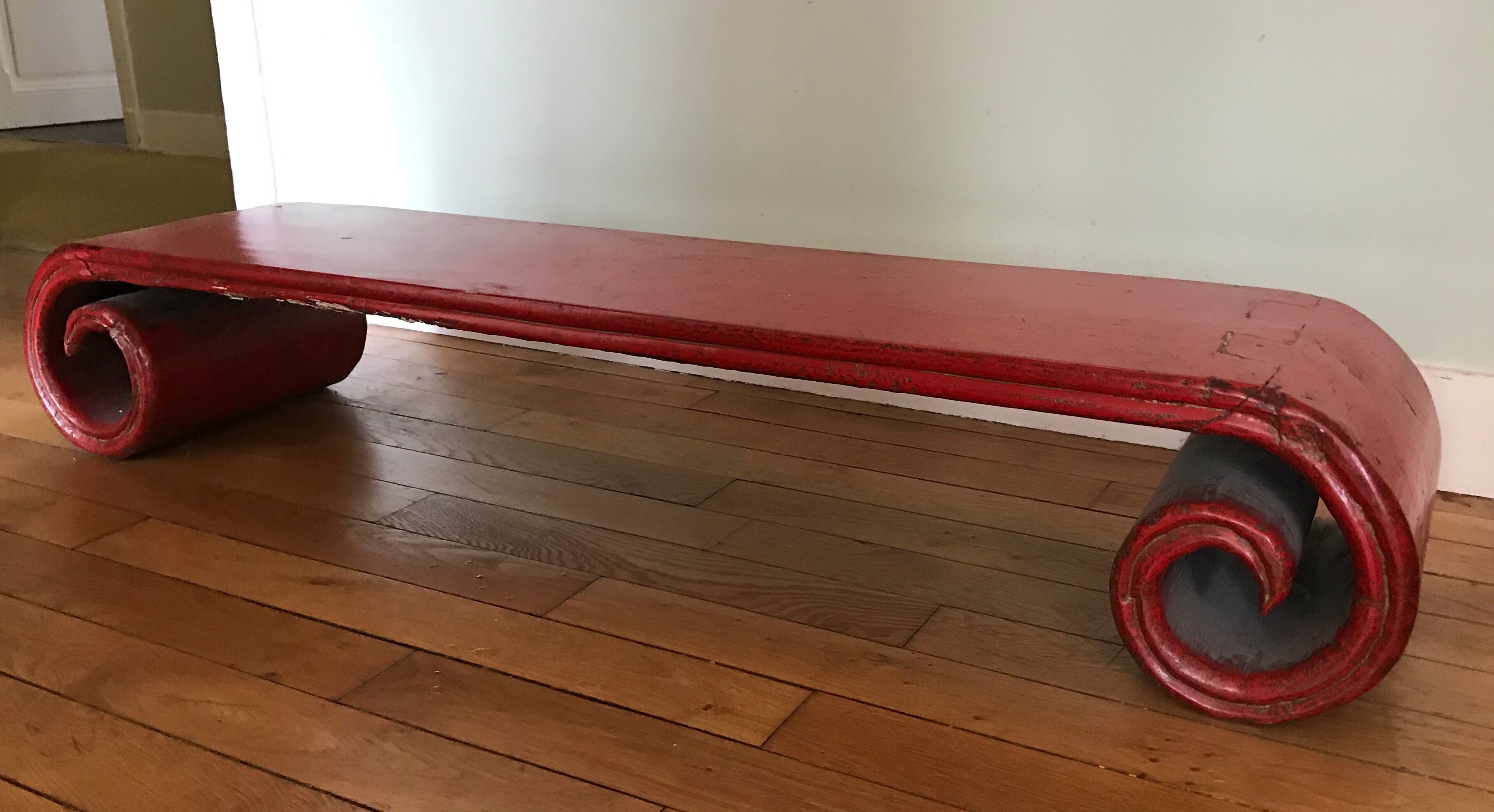 China red rolled bench coffee table