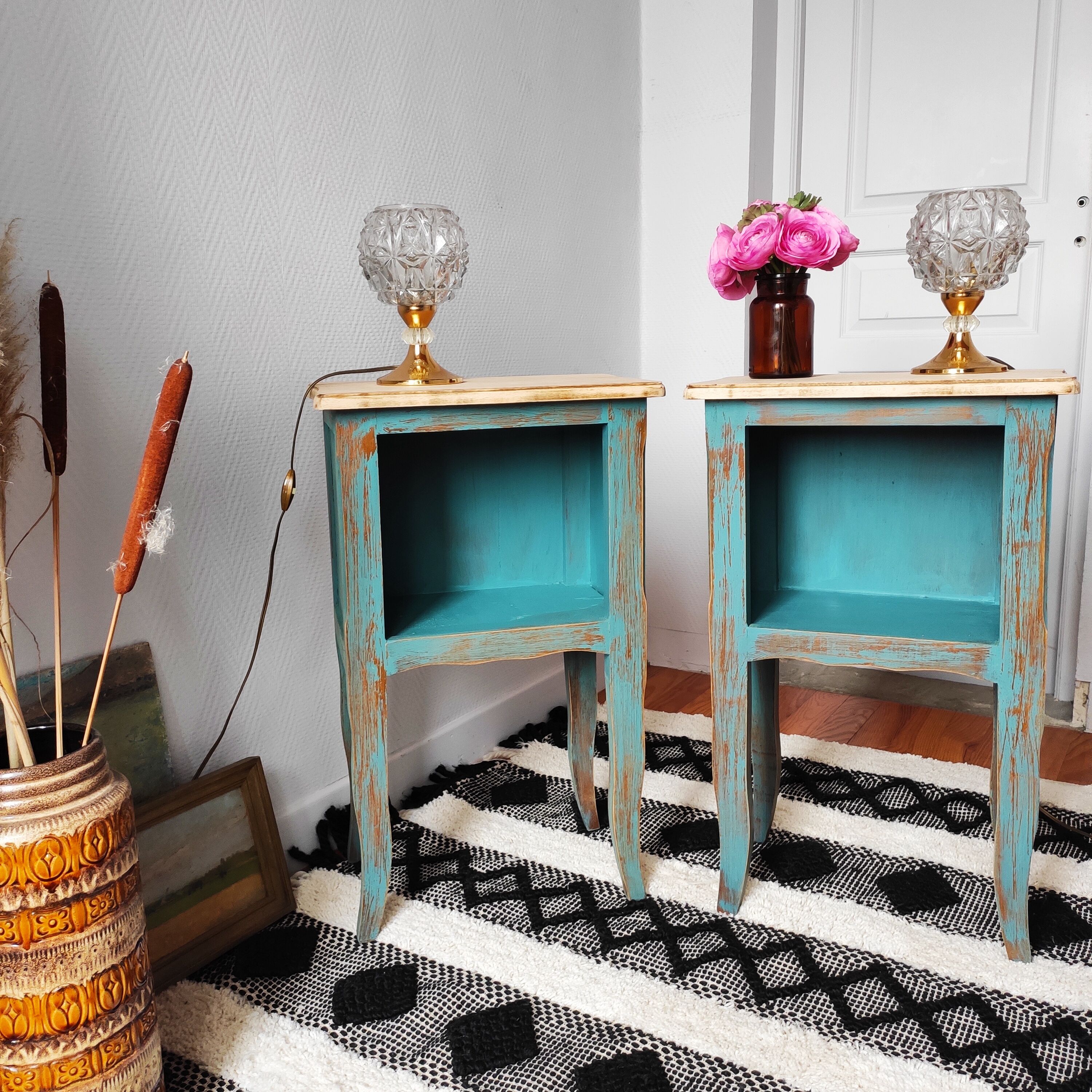 Pair of weathered bedside tables