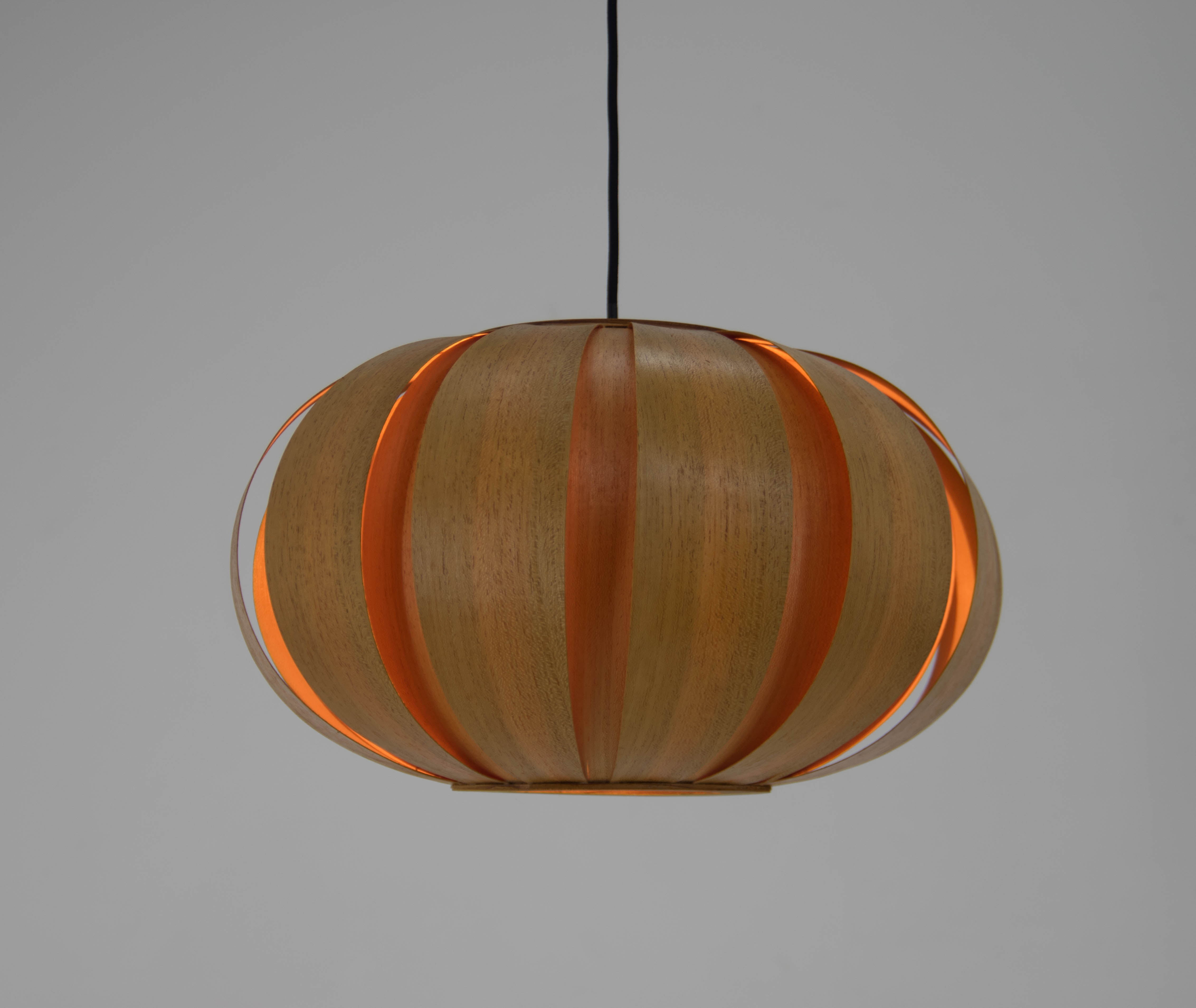 Midcentury Wooden Veneer Pendant, ULUV, 1960s