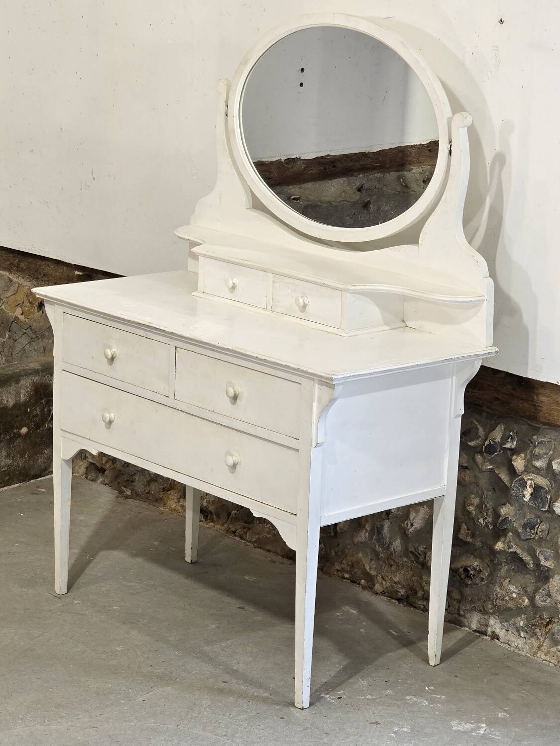 Antique 5-drawer dressing table with swivel mirror