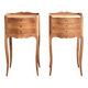 Pair of antique bedside tables / nightstands in raw wood.
