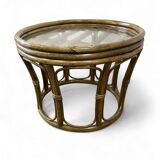 Vintage round side table/coffee table in rattan and wicker