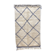 Moroccan Berber carpet Beni Ouarain ecru with majorelle blue diamonds 2.54x1.54m
