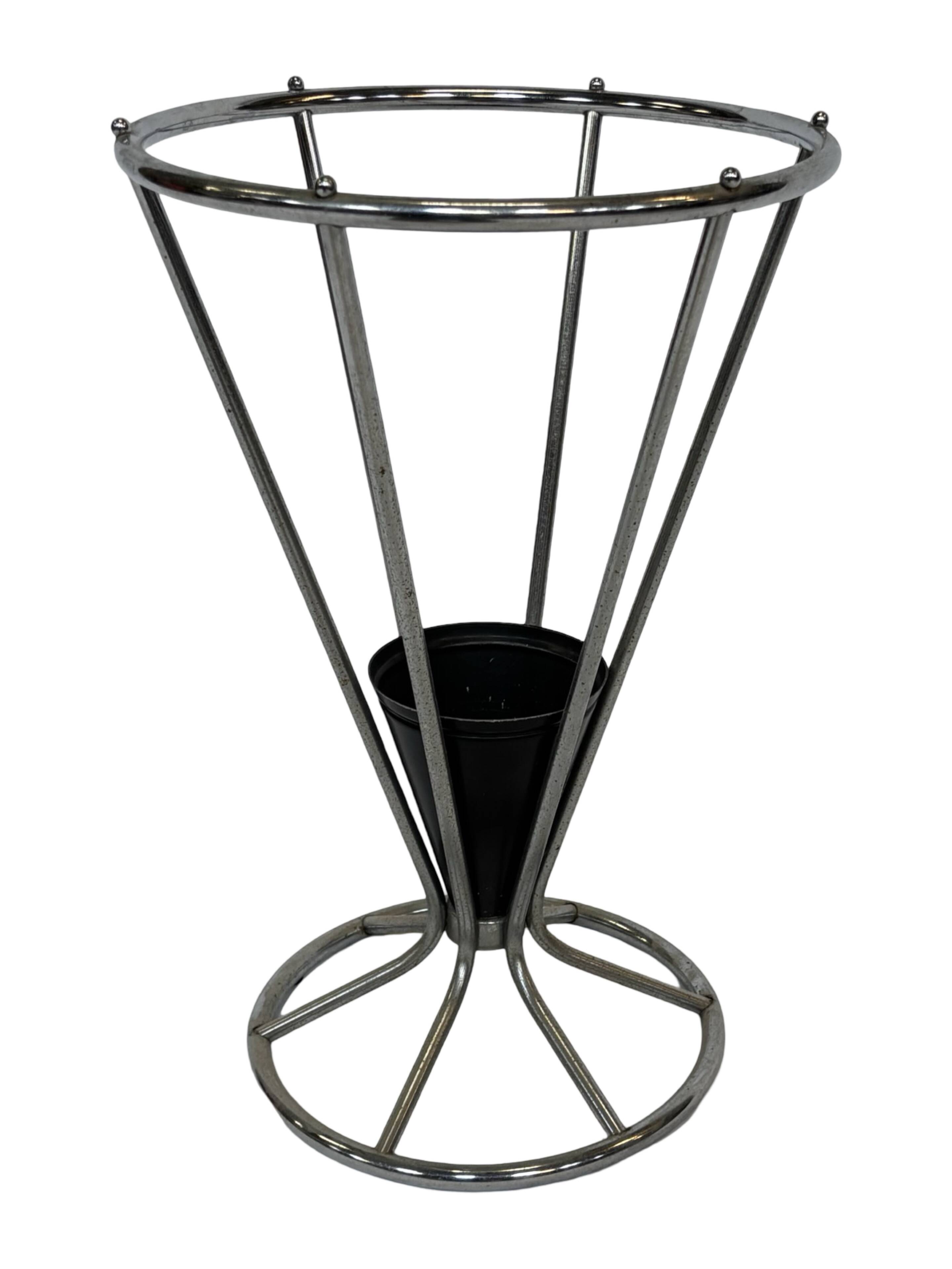 Vintage Umbrella stand chrome round black Dutch Art Deco