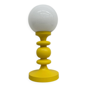 Mid-century design yellow table lamp with glass globe, 1970s