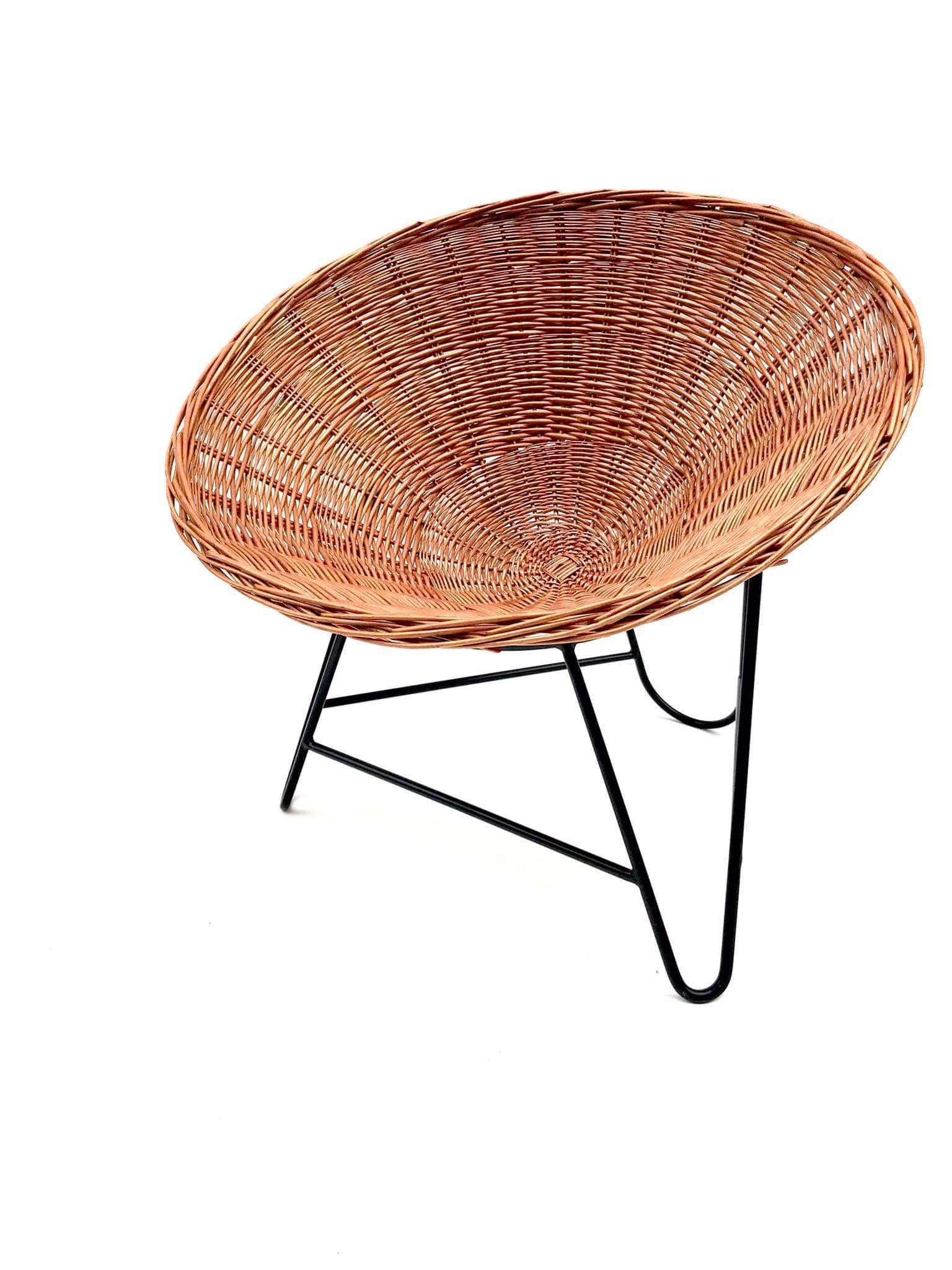 Fauteuil en rotin en forme de panier tissé des années 80, allemagne