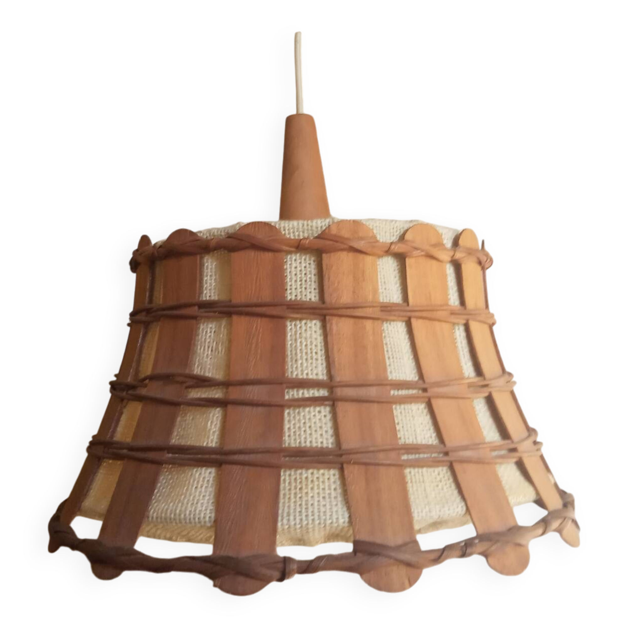 Scandinavian teak pendant light, made in the GDR, 1960s