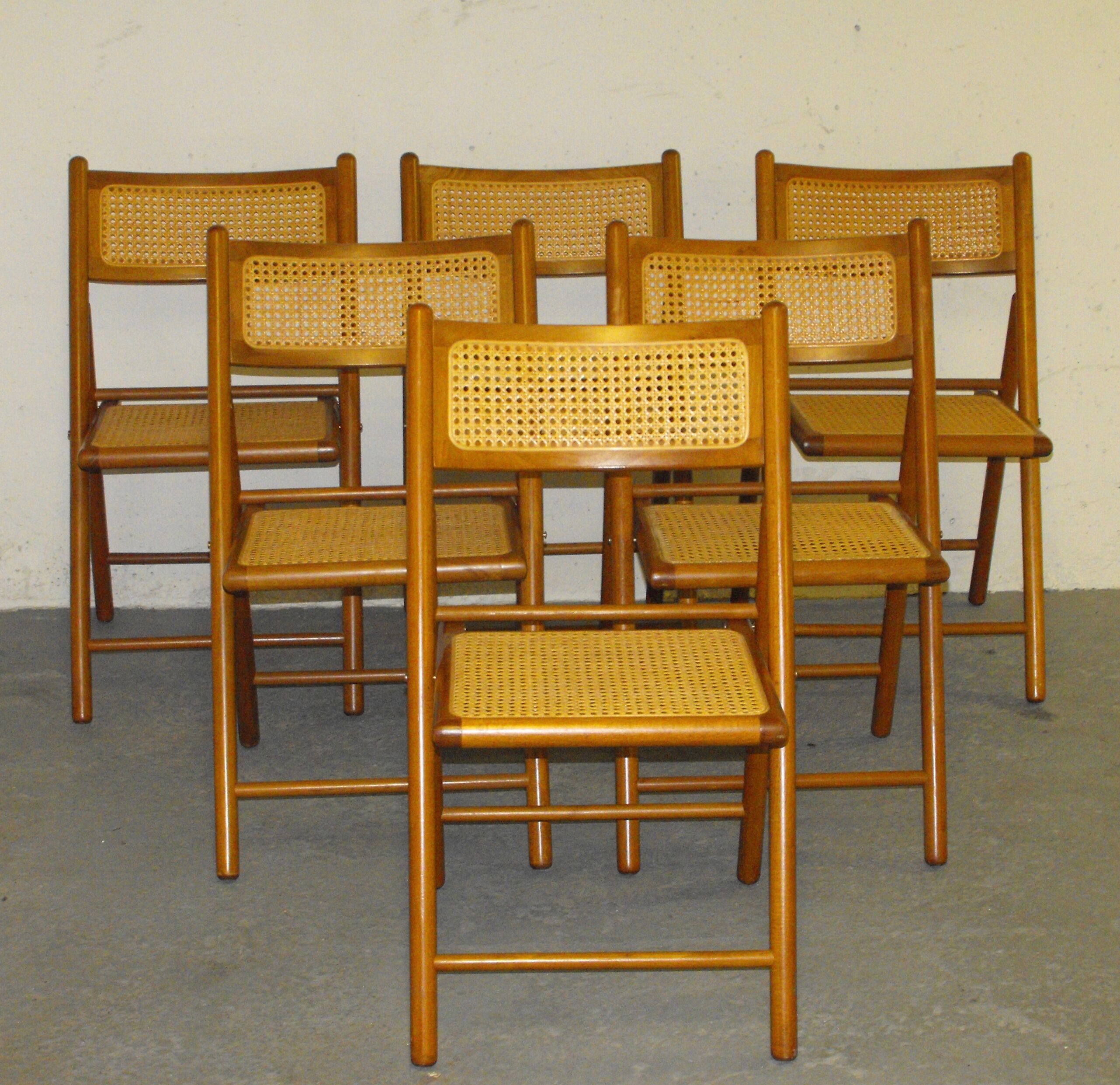 Set de 6 chaises pliantes cannées vintage
