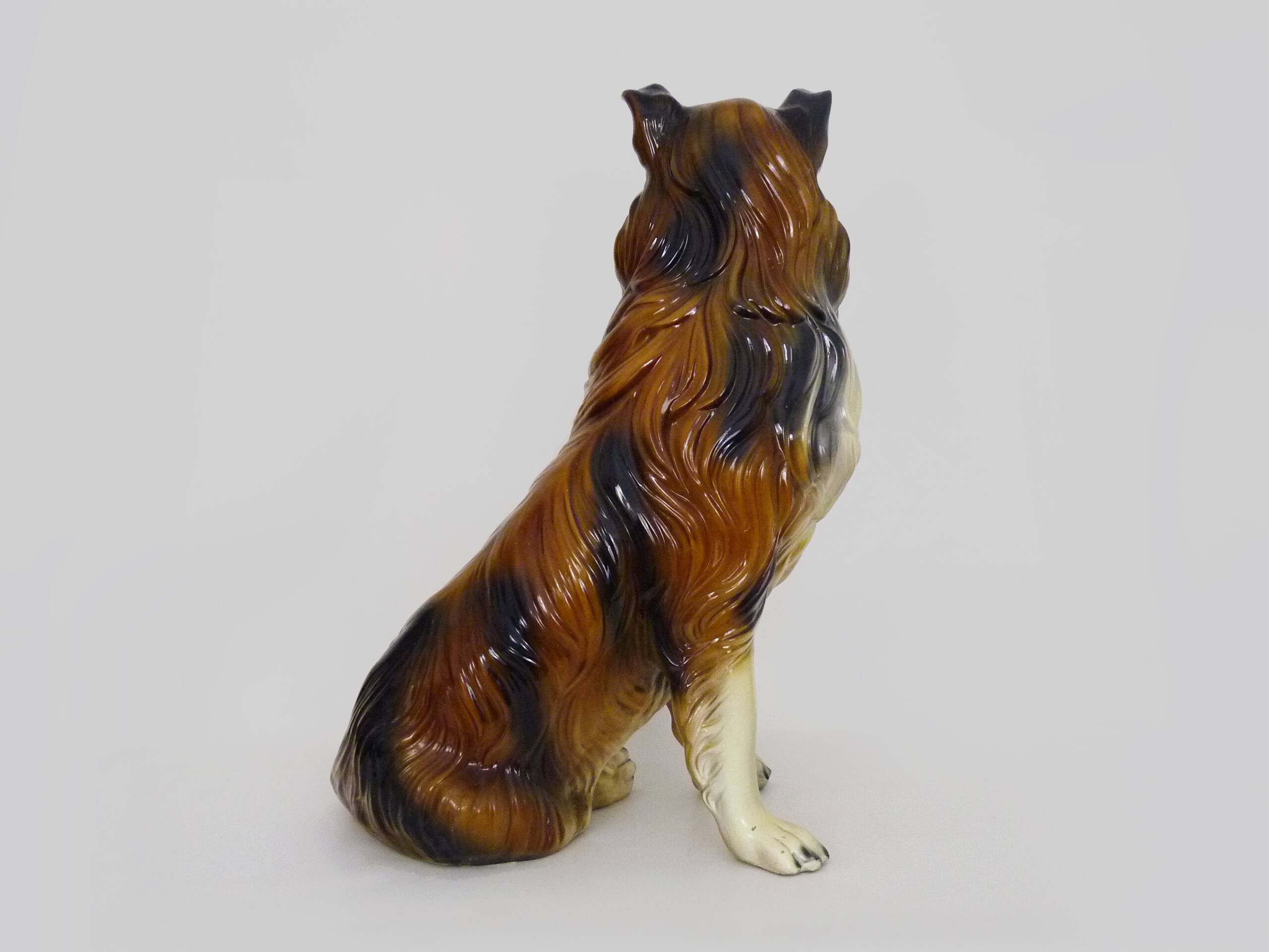 Life-size ceramic collie dog sculpture from the 1960s