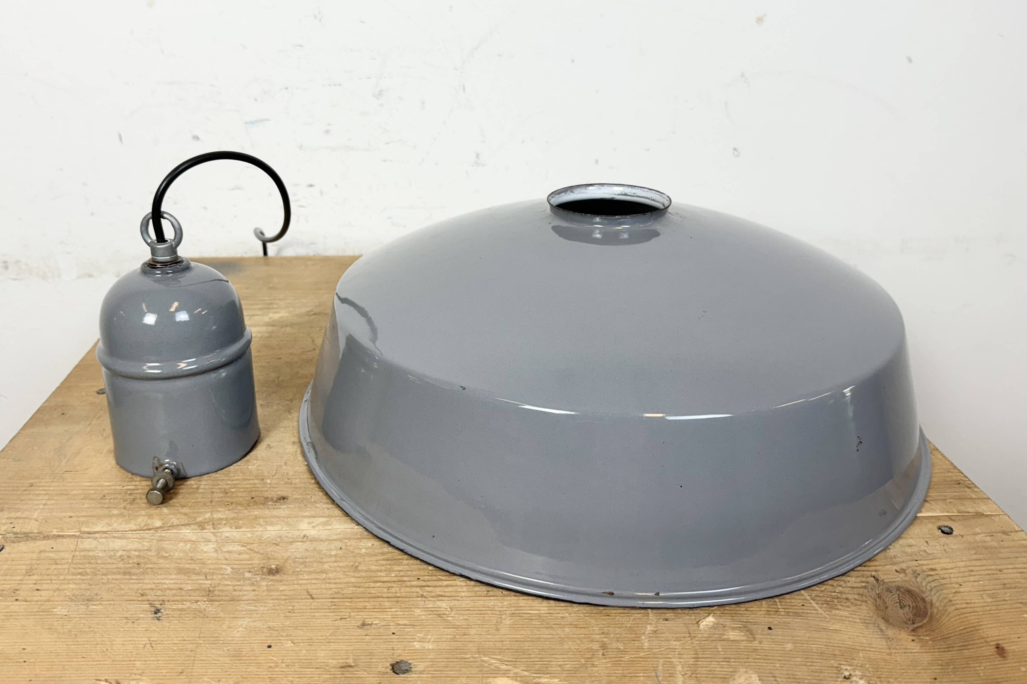 Industrial Grey Enamel Factory Pendant Lamp, 1960s