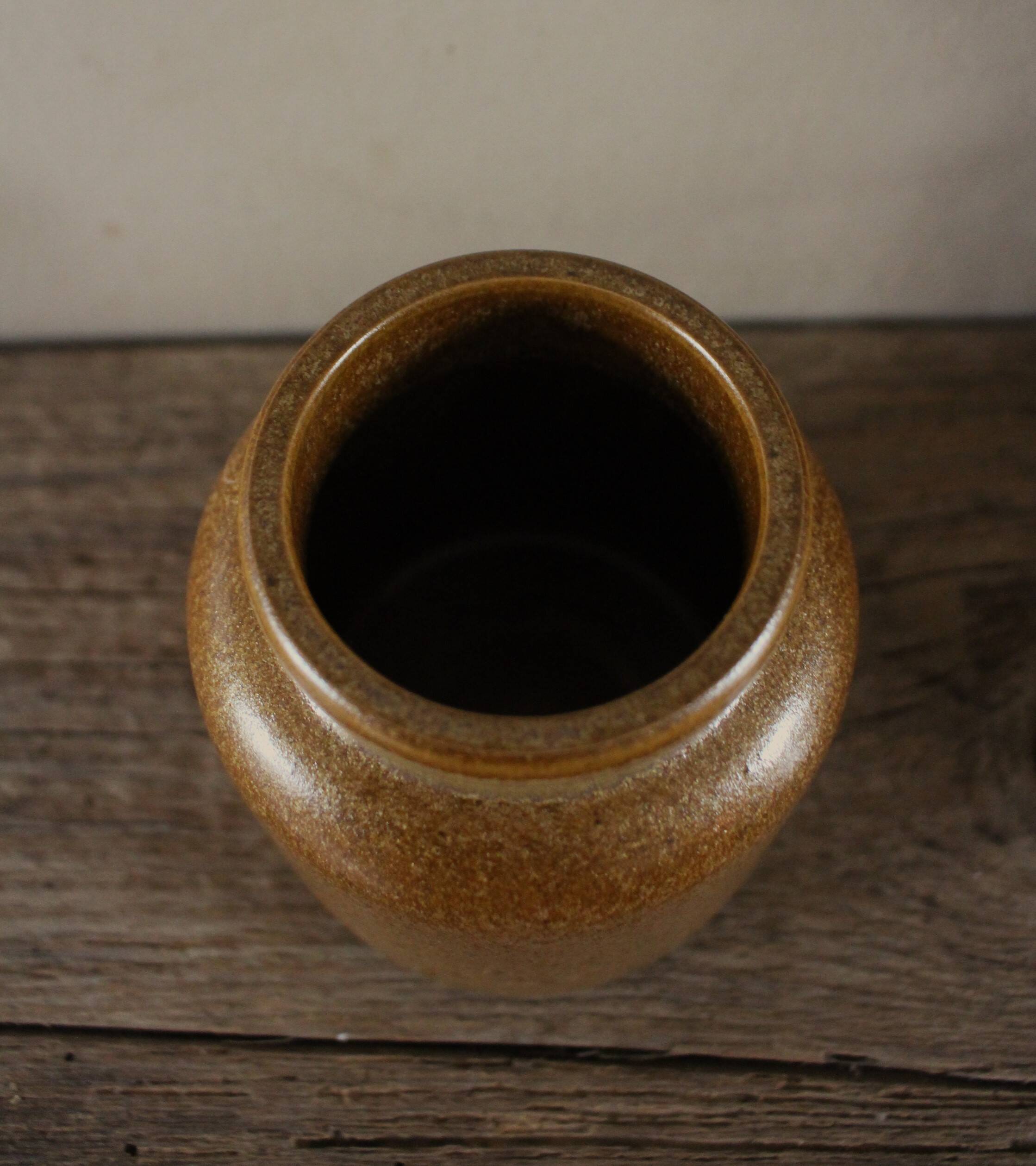 Vase, small vintage pot in brown stoneware