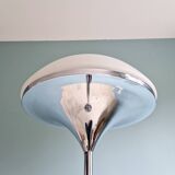 Lampadaire Moderniste en métal chromé et verre satiné blanc