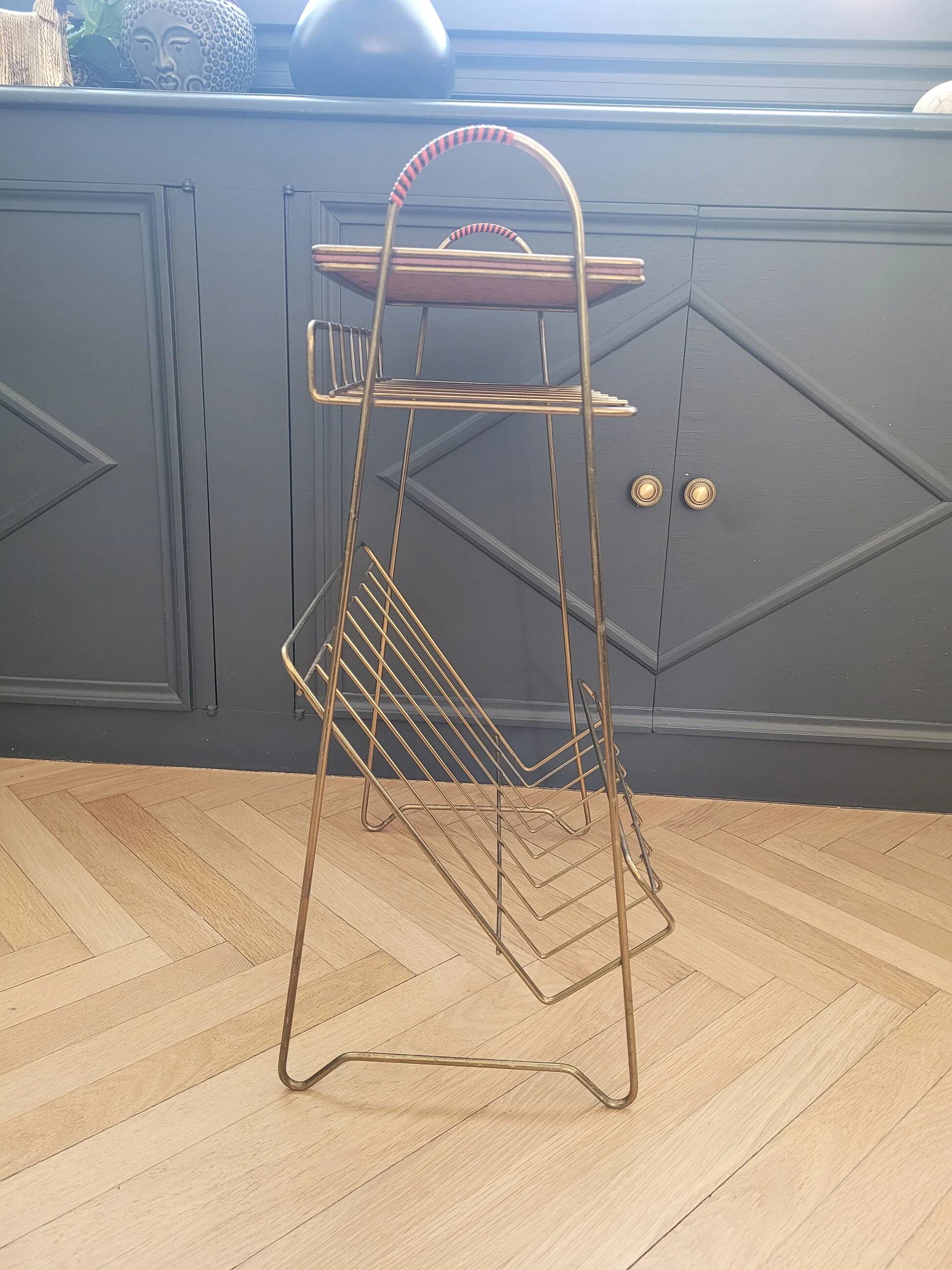 Vintage brass wire side table-magazine rack
