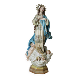 Plaster statuette of the Virgin of Olot with glass eyes. Early 20th century.
