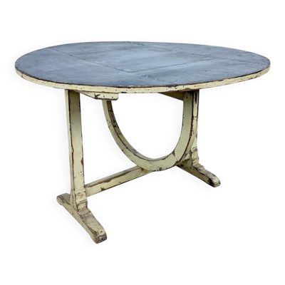 Table à vin pliante antique française avec plateau en métal – Table d'appoint bistro rustique