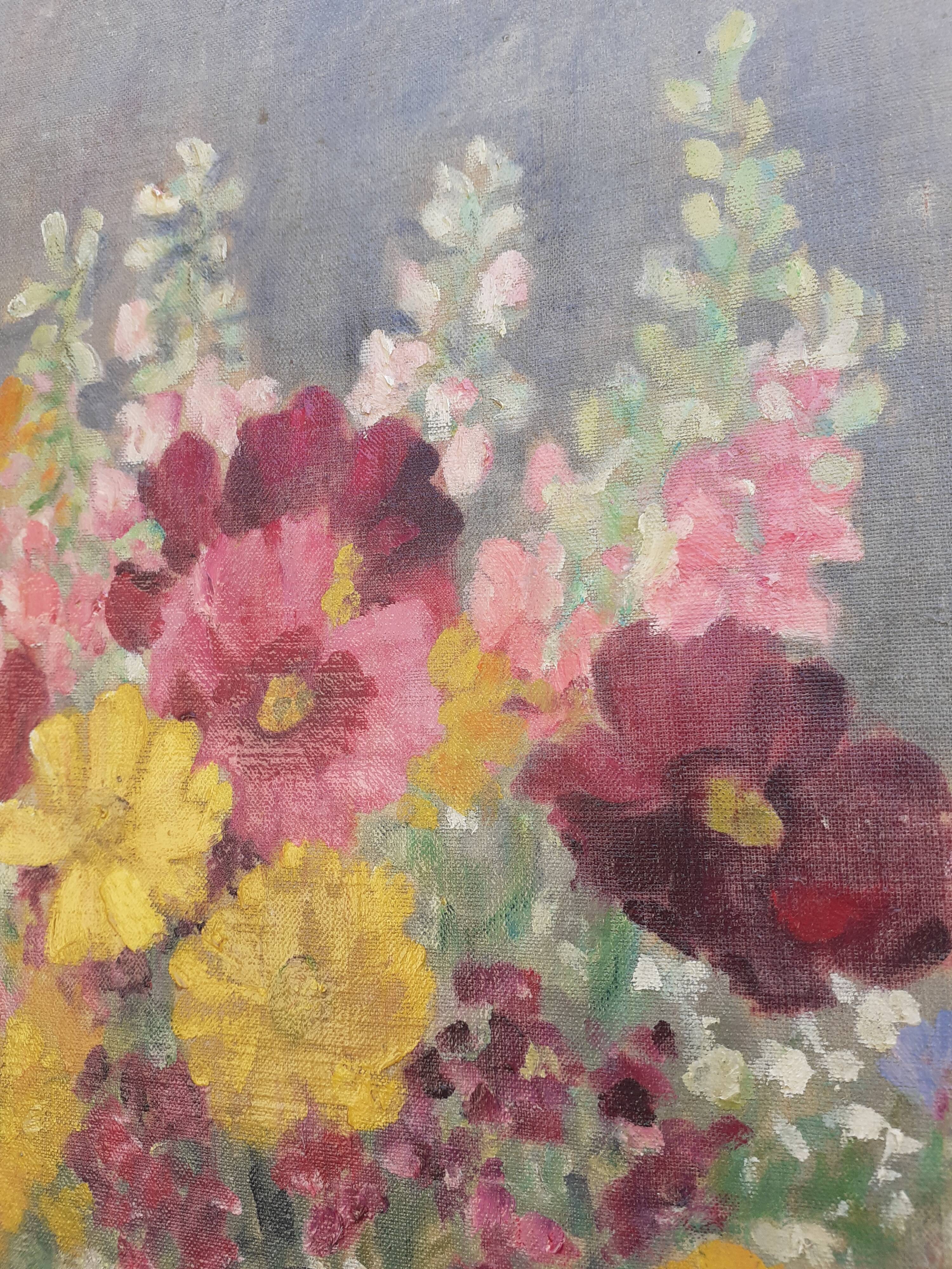 The summer bouquet of flowers, oil on old canvas