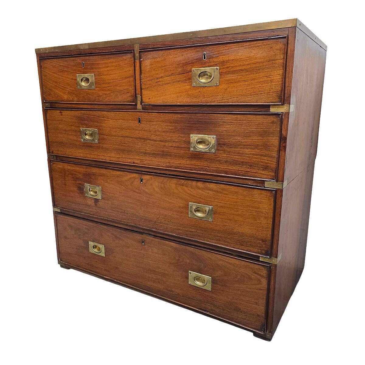 Antique English Mahogany Campaign Chest Of Drawers, 1820/30s