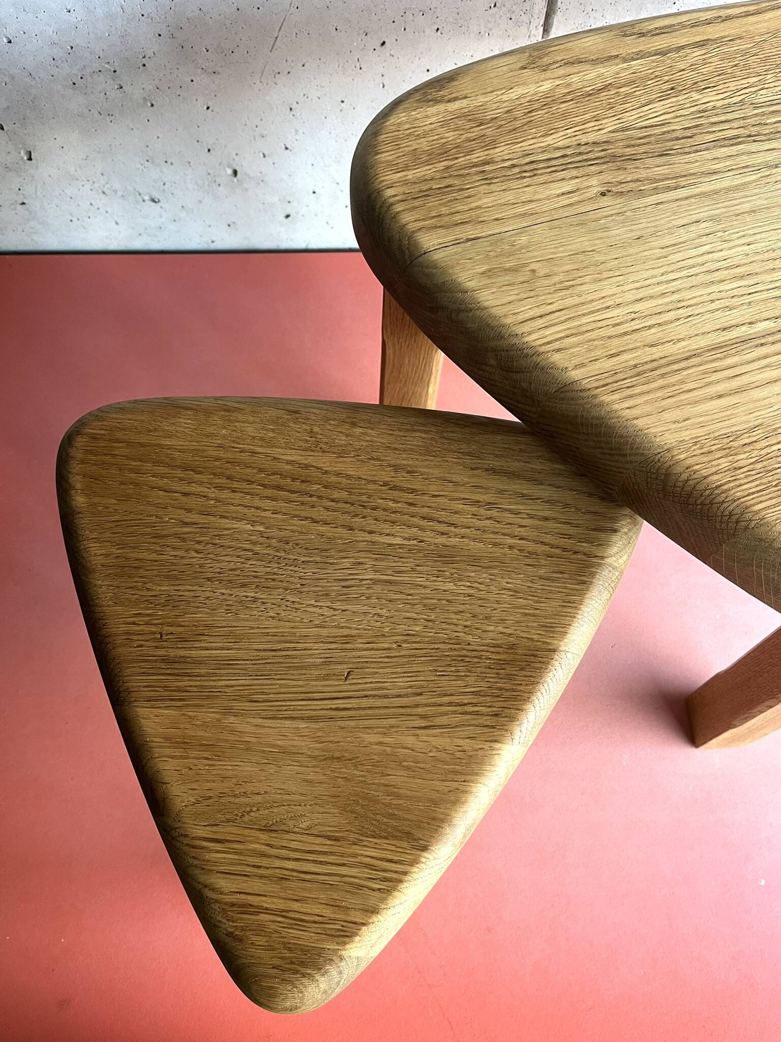 Vintage brutalist nesting tables in solid wood, design