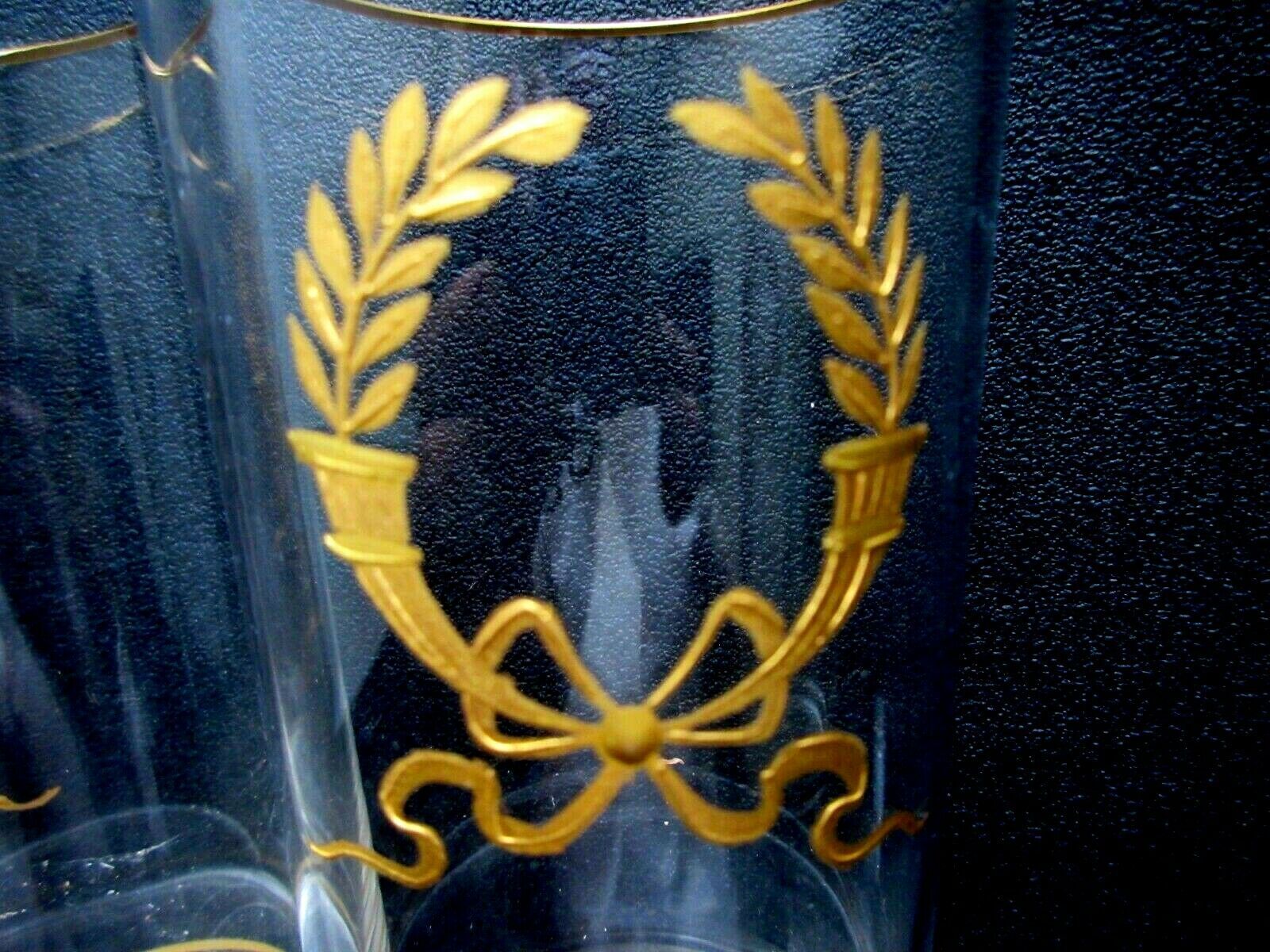 Set de 4 verres cristal fin émaillé de palmes et de noeud Louis XVI à l'or fin