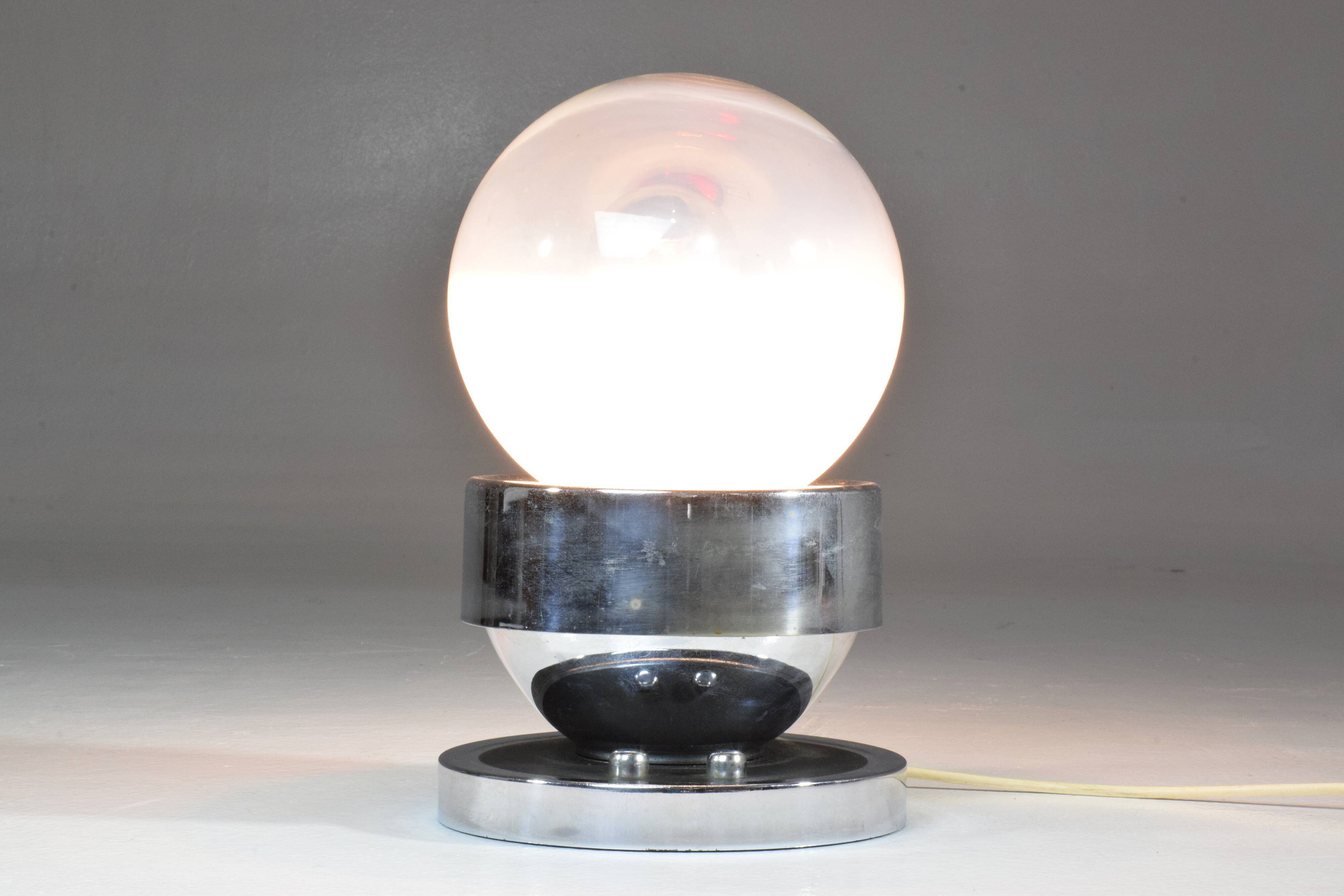 Vintage ball chrome table lamp with red light switch, 1960-1970