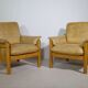 Mid-Century Camel Leather Armchairs with Ottomans, Set of 2, 1970s