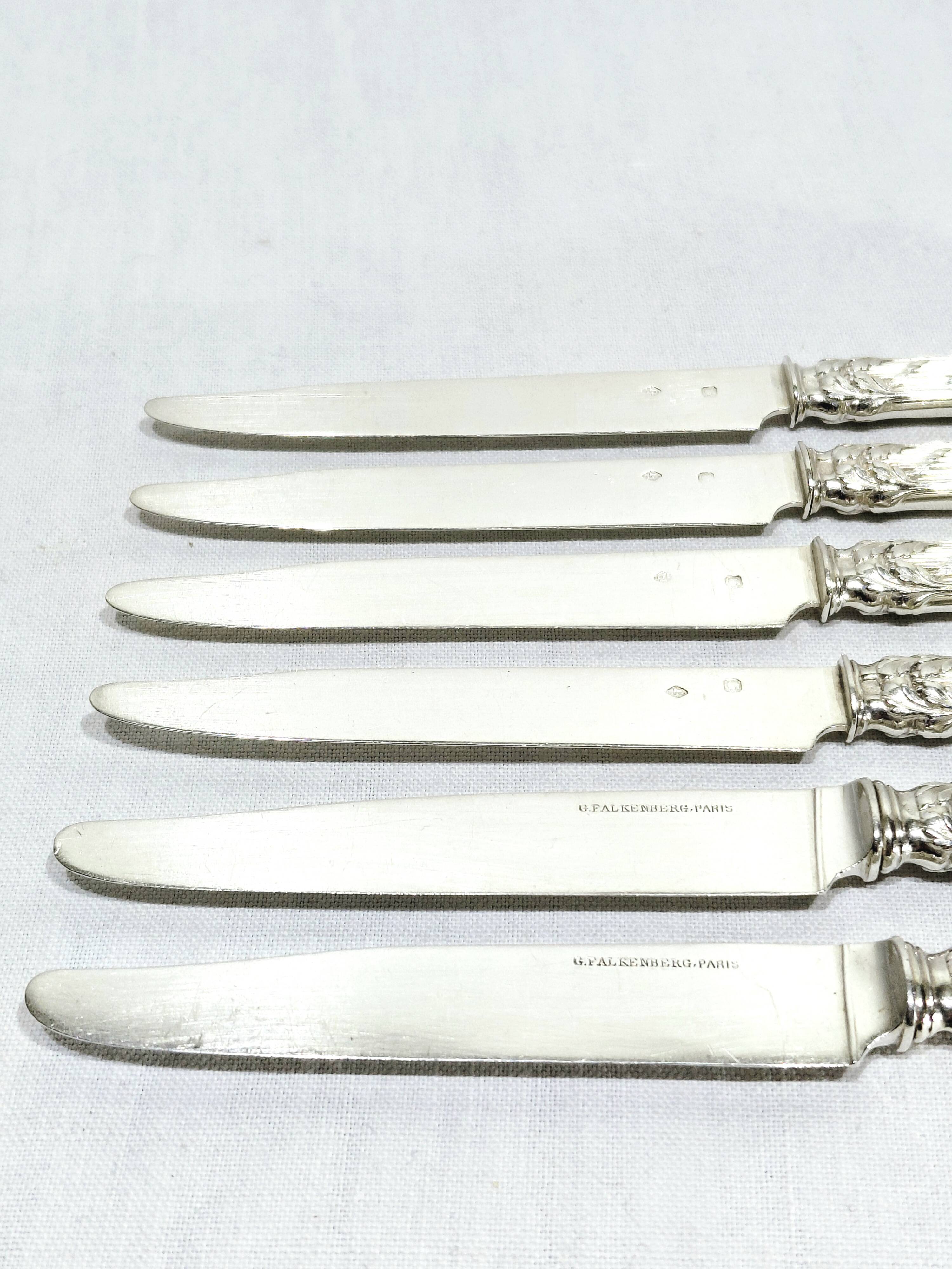 GEORGES FLAKENBERG - 6 SILVER FRUIT KNIVES