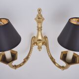 Pair brass wall lights sconces, twin arm, Neoclassical, 1950`s ca, English