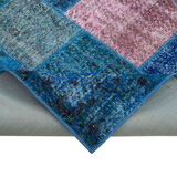 Handwoven anatolian contemporary 204 cm x 300 cm blue patchwork carpet