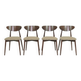 Set of 4 Modern Beech Wood Dining Chair, Herringbone yellow fabric