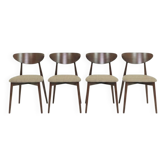 Set of 4 Modern Beech Wood Dining Chair, Herringbone yellow fabric