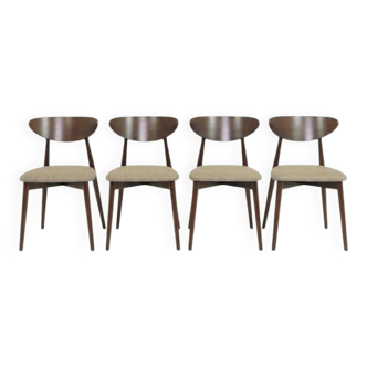 Set of 4 Modern Beech Wood Dining Chair, Herringbone yellow fabric