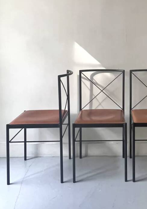 Set of 2 Italian chairs in black metal/cognac leather Arrben, Italy 1970.