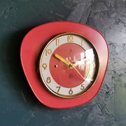 Horloge formica vintage pendule murale silencieuse trapèze "SMI rouge"