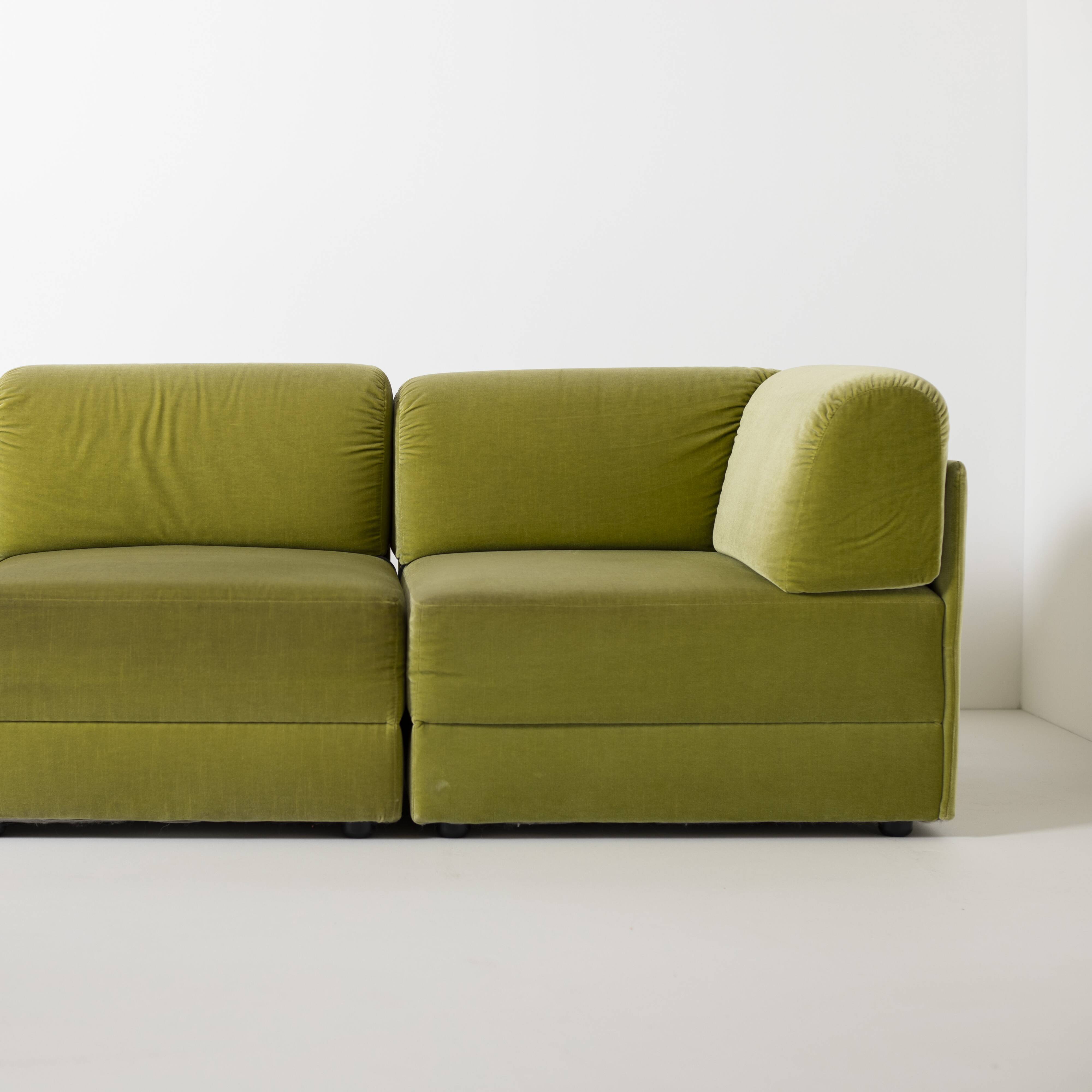 70s style 6-piece modular sofa in green velvet, Germany, circa 1990s