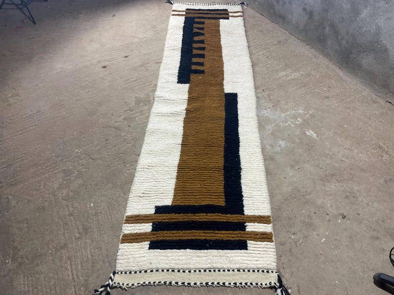 Handmade pure wool runner rug, size 75/300 cm.