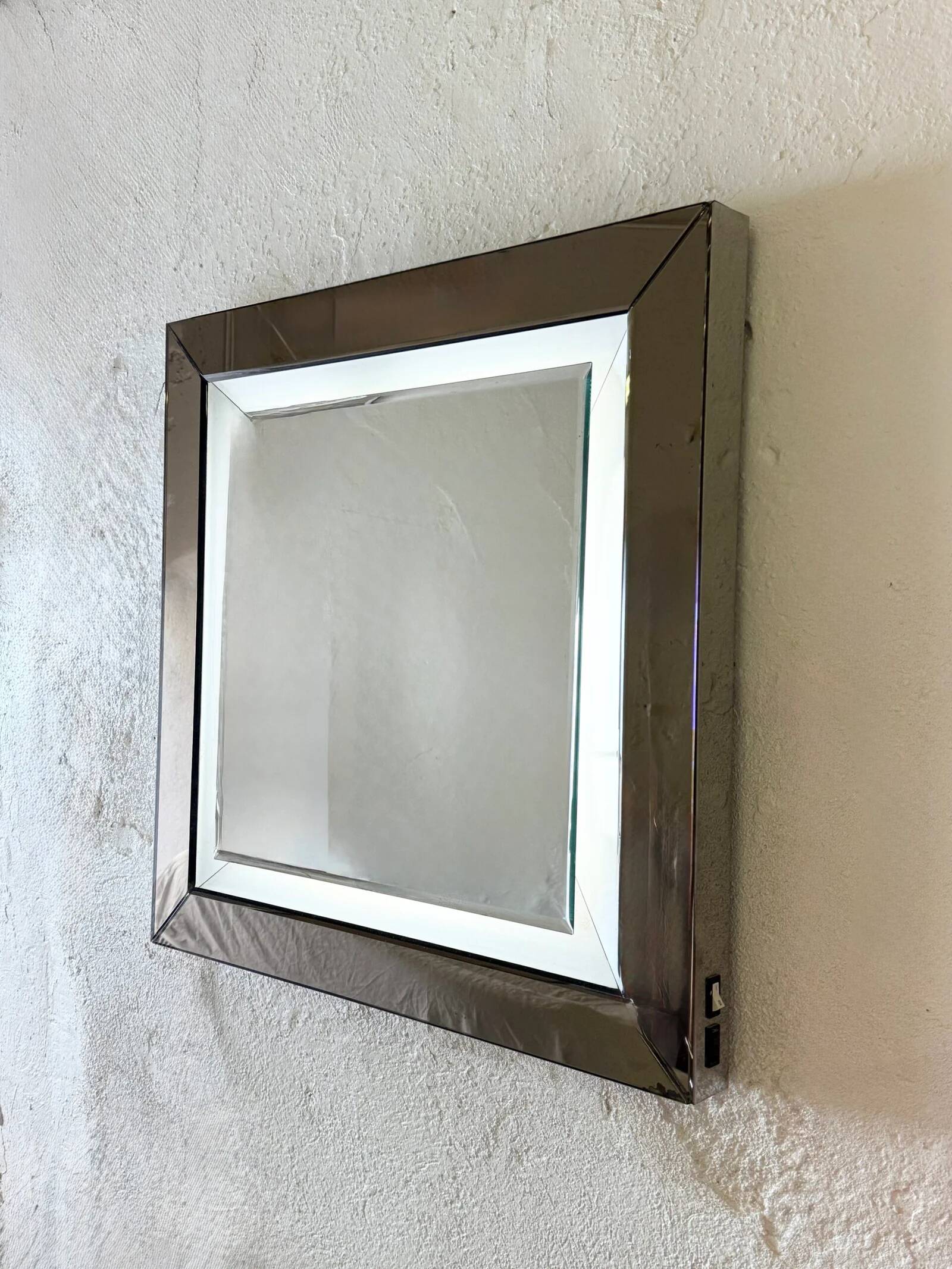 Large mirror, integrated lighting – Italy, 1970s