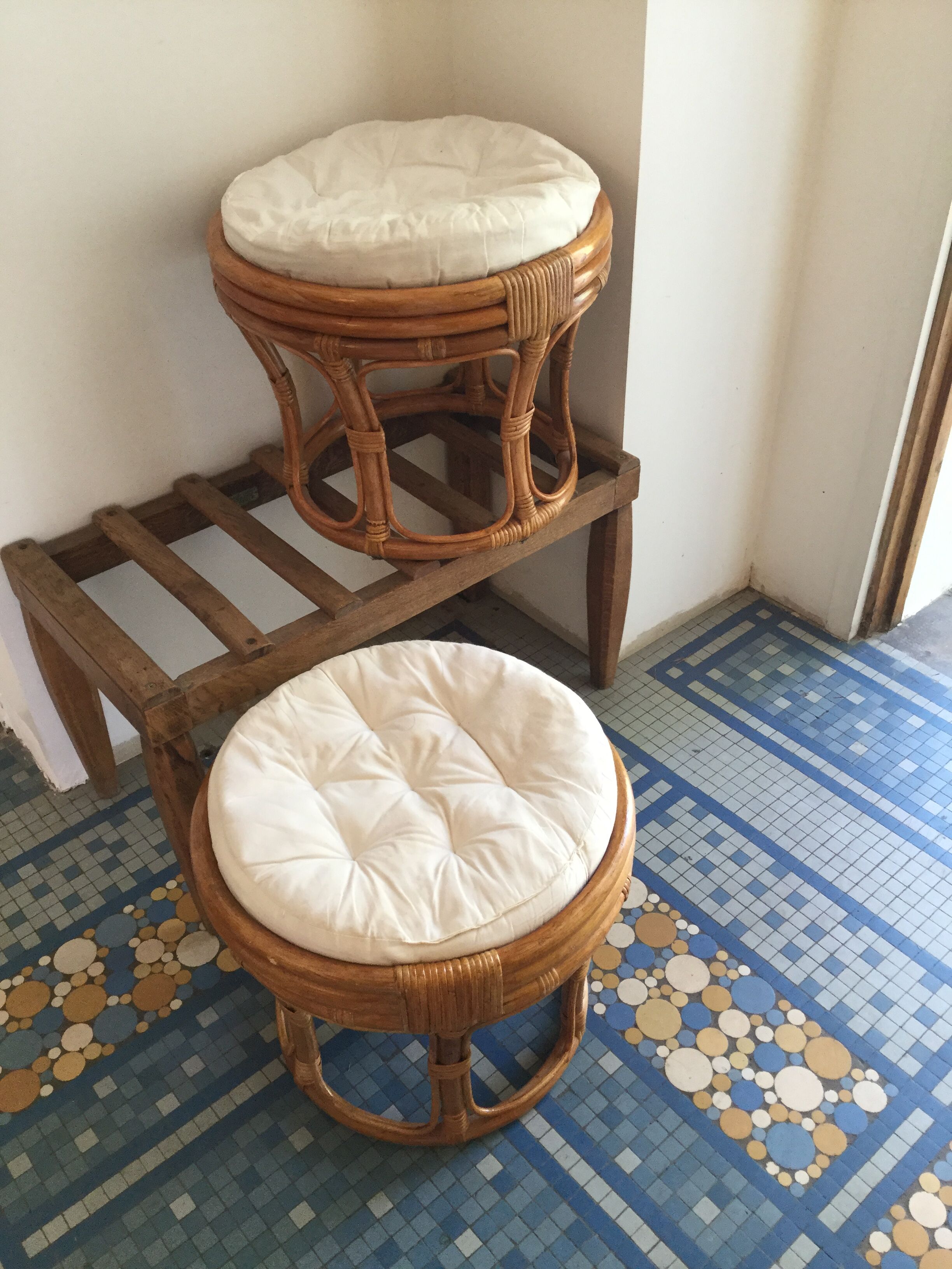 Vintage rattan poufs