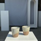 Set of 2 cups in Indonesian ceramic (brown & speckled glazed matte)
