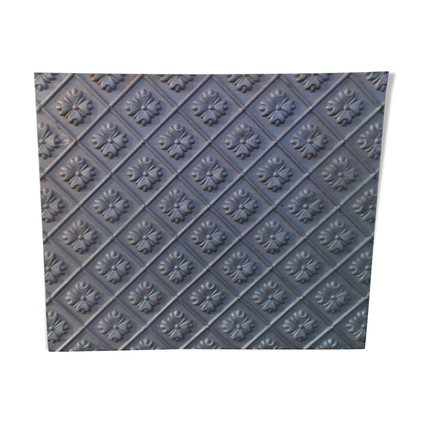 Plaque de cheminée fonte décor trèfle 4 feuilles fonderie d'art Stern 67 X 78 cm
