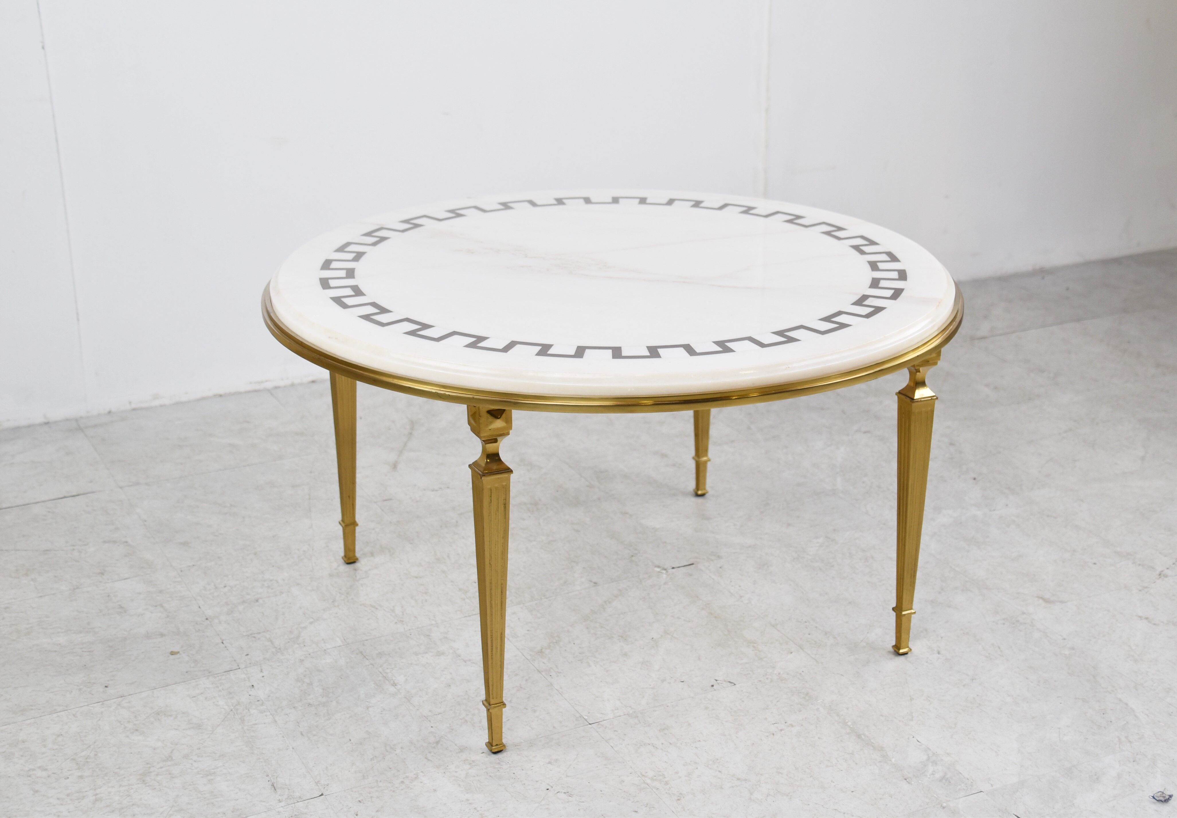 Vintage brass and white marble coffee table, 1970s