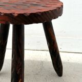 Tabouret brutaliste en bois massif, Espagne 1970