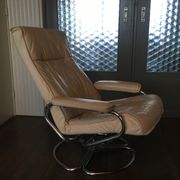 Mid-century danish leather & tubular steel swivel lounge armchair