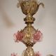 Venetian chandelier in gilded and pink Murano glass, 5 light arms, circa 1930.