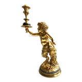 Sculpture, torchère "Jeune satyre" en bronze doré d'après Clodion