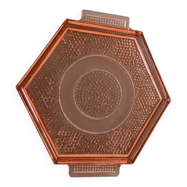 Plateau Art deco en verre rose