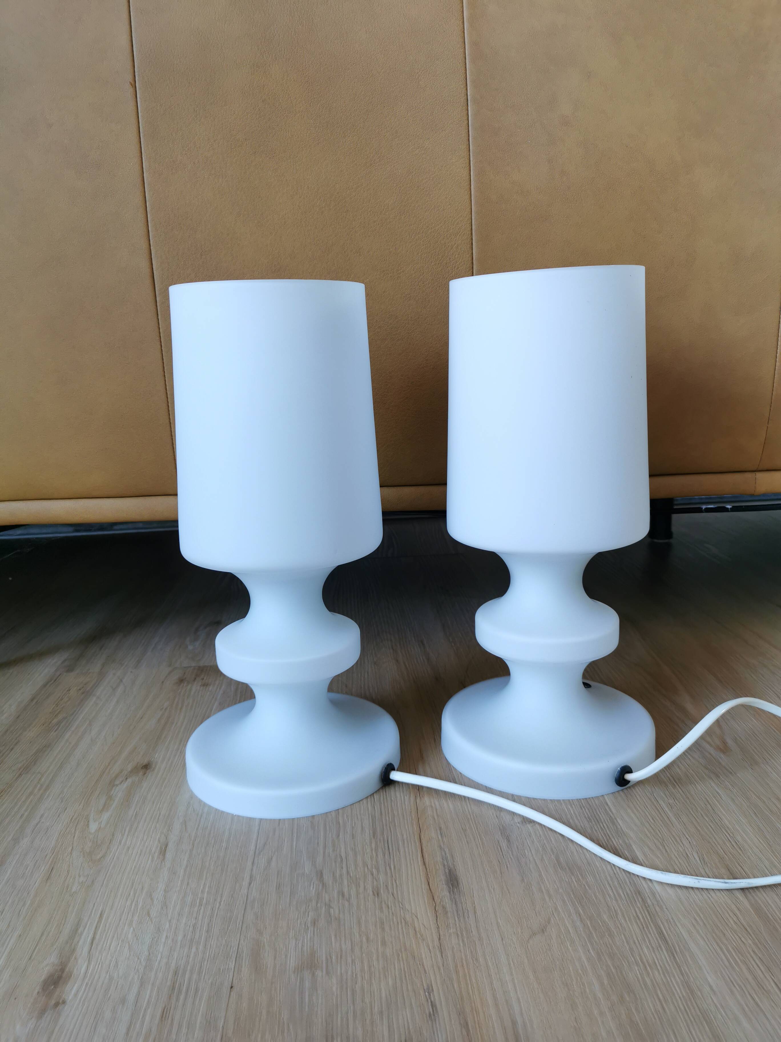 Set of 2 Vintage White Glass Table Lamp by Ivan Jakes, Czechoslovakia 1960s