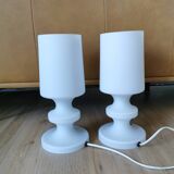 Set of 2 Vintage White Glass Table Lamp by Ivan Jakes, Czechoslovakia 1960s